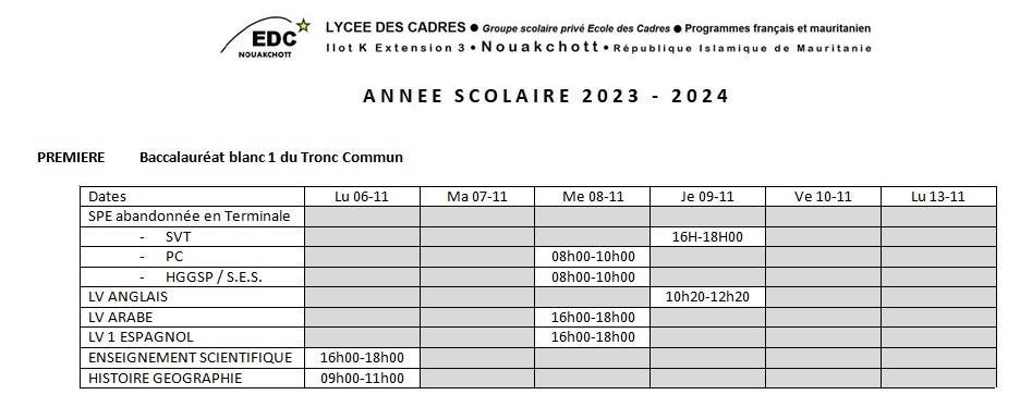 Bac blanc tronc commun premiere