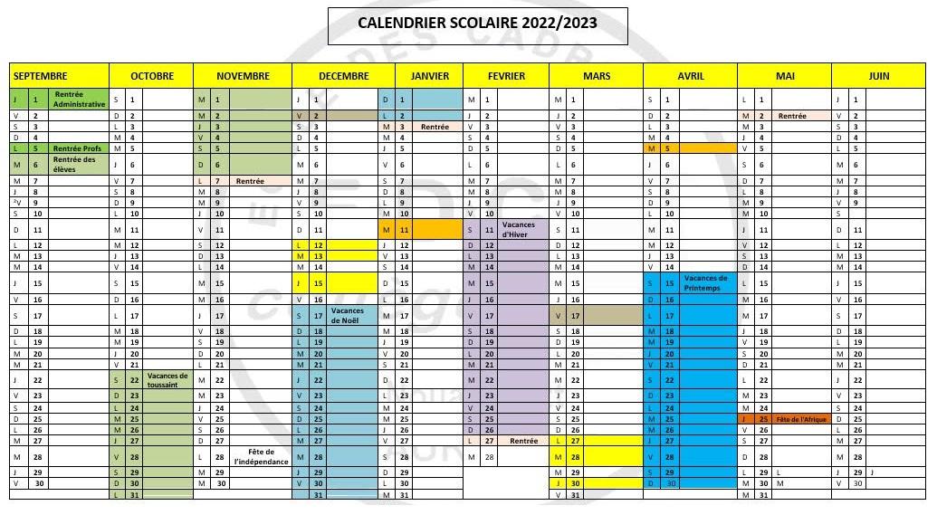 Calendrier college 2022 2023
