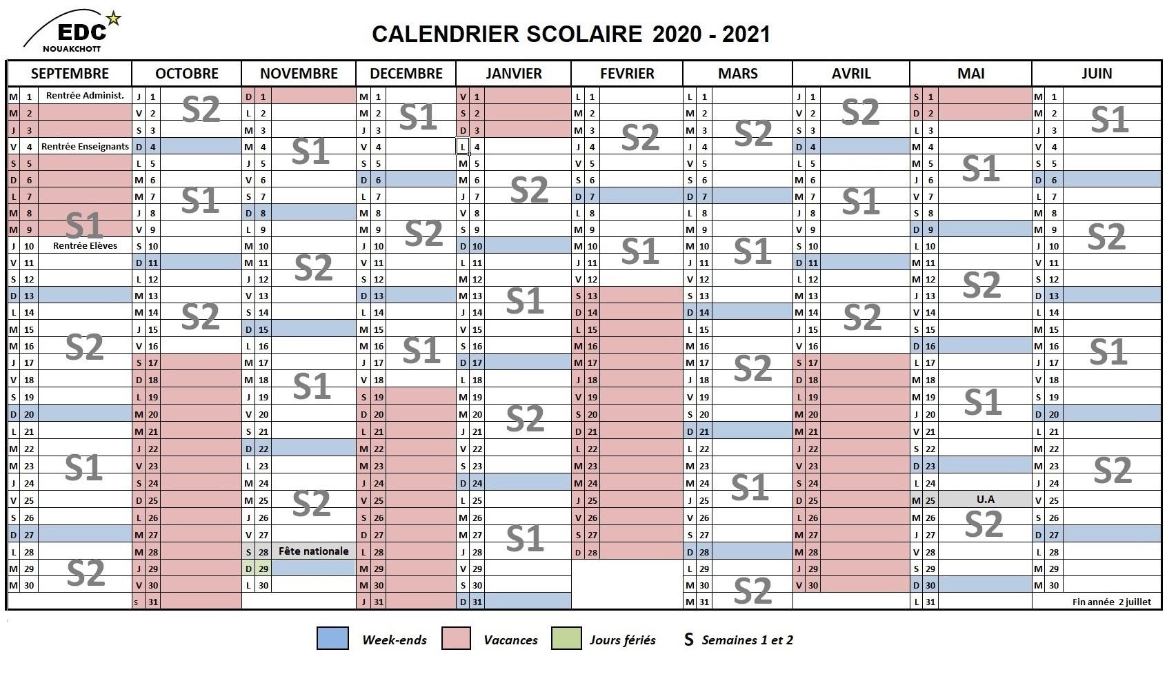Calendrier EDC 2020-2021