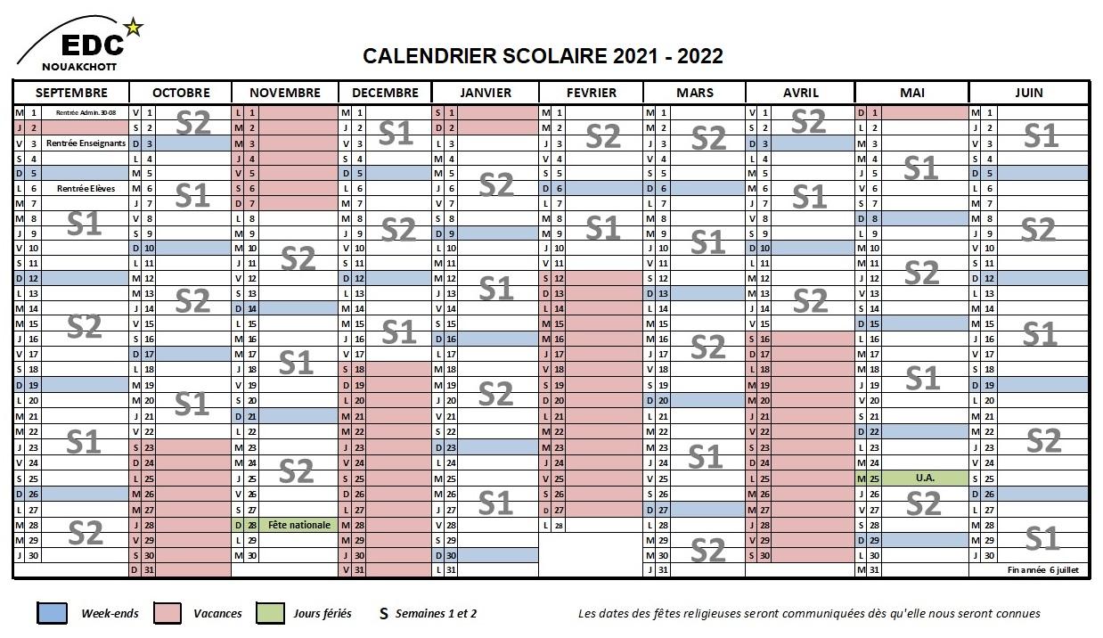 Calendrier scolaire 2021 2022