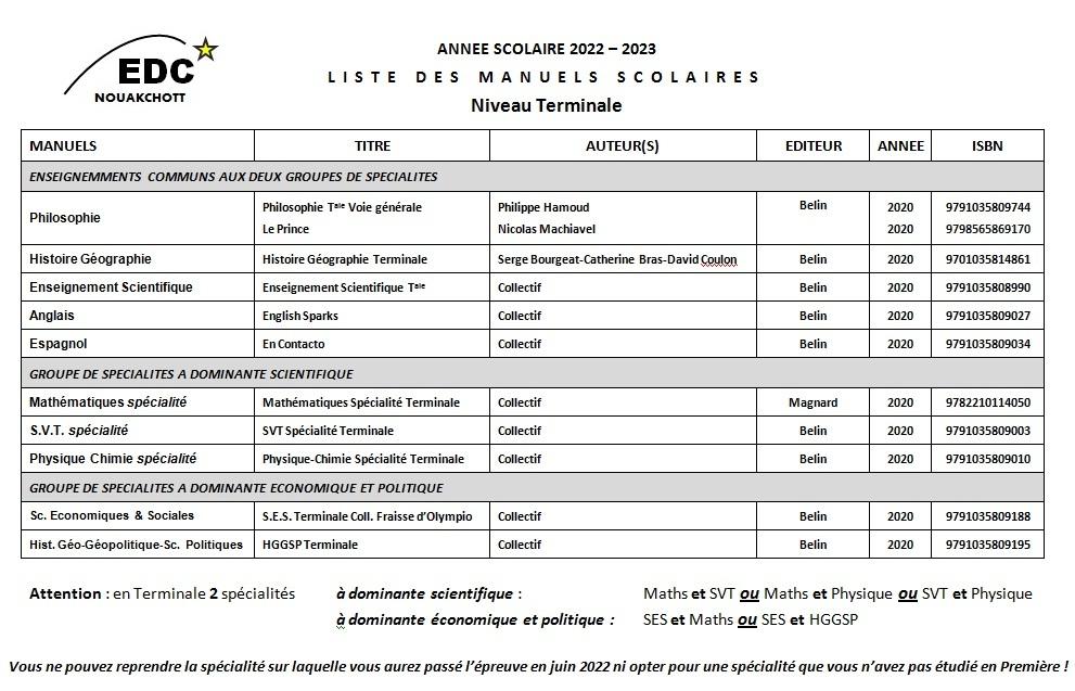 Manuels terminale 2022 2023