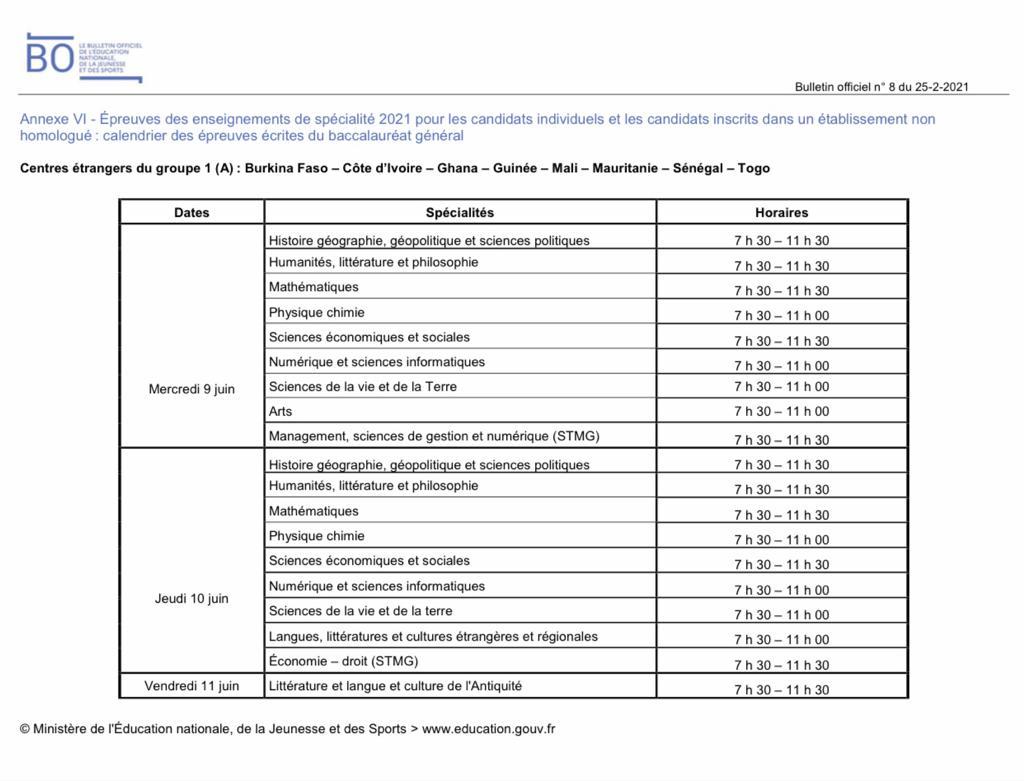 Bac 2021 -  Epreuves de spécialités