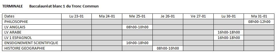 Bac blanc tronc commun terminale