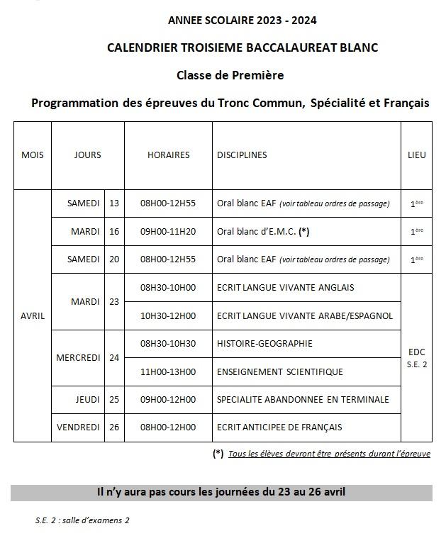 Calendrier bac blanc 4