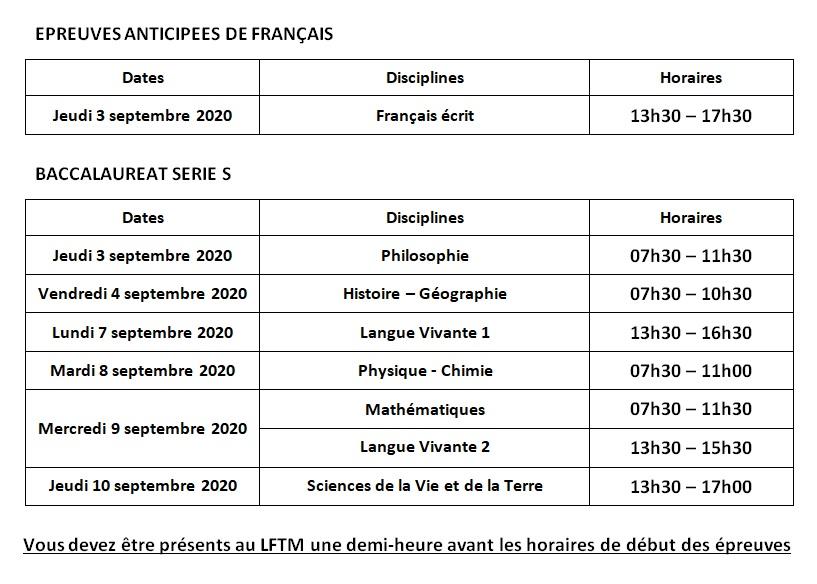 Calendrier baccalaureat s annee 2020 nouveaux horaires nouakchott