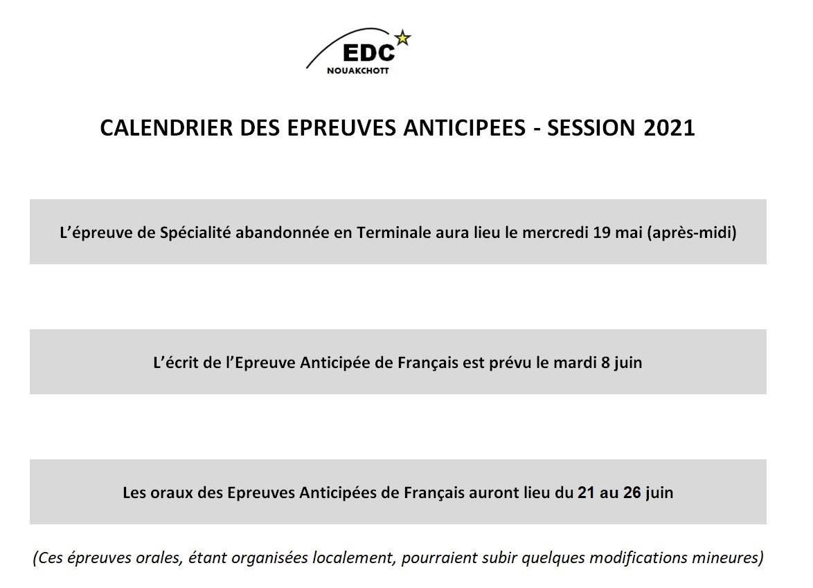 Calendrier des anticipees de francais 2021