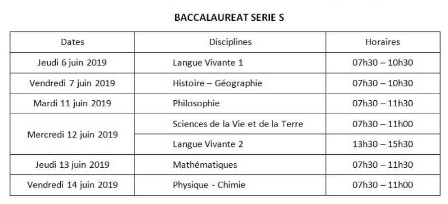 Calendrier du bac 2020