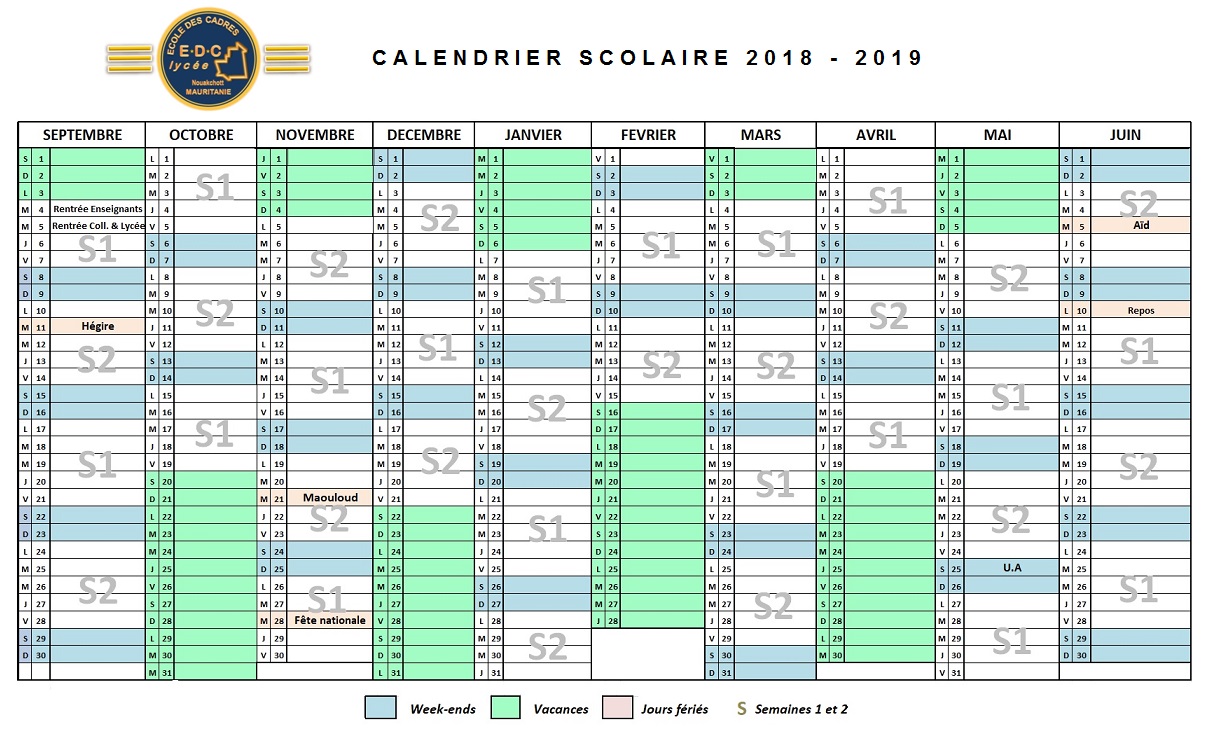 Calendrier scolaire 2