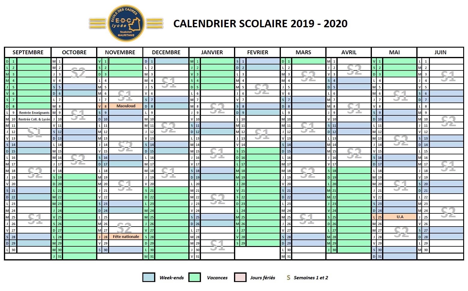 Calendrier scolaire 2019 2020