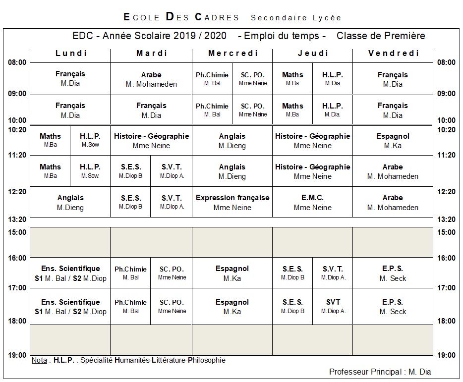 EDT 1ère spé HLP