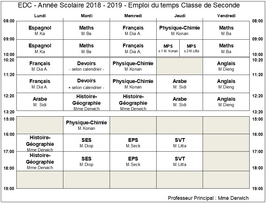 Edt secondes 2018 2019