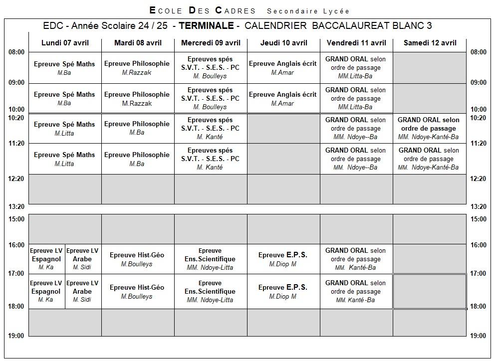 Terminale calendrier du baccalaureat blanc 3