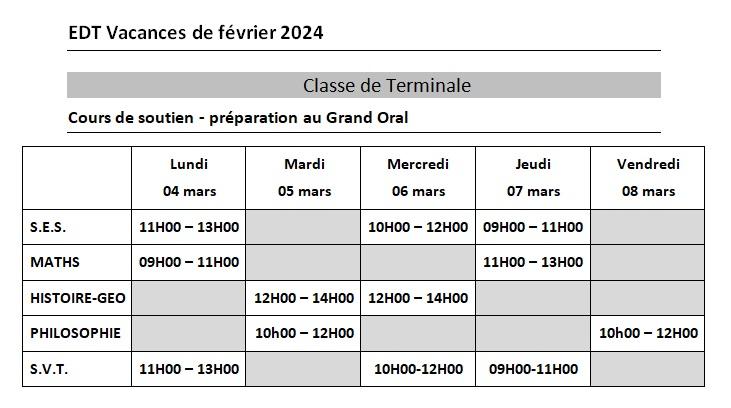 Vacances fevrier 2024 terminale